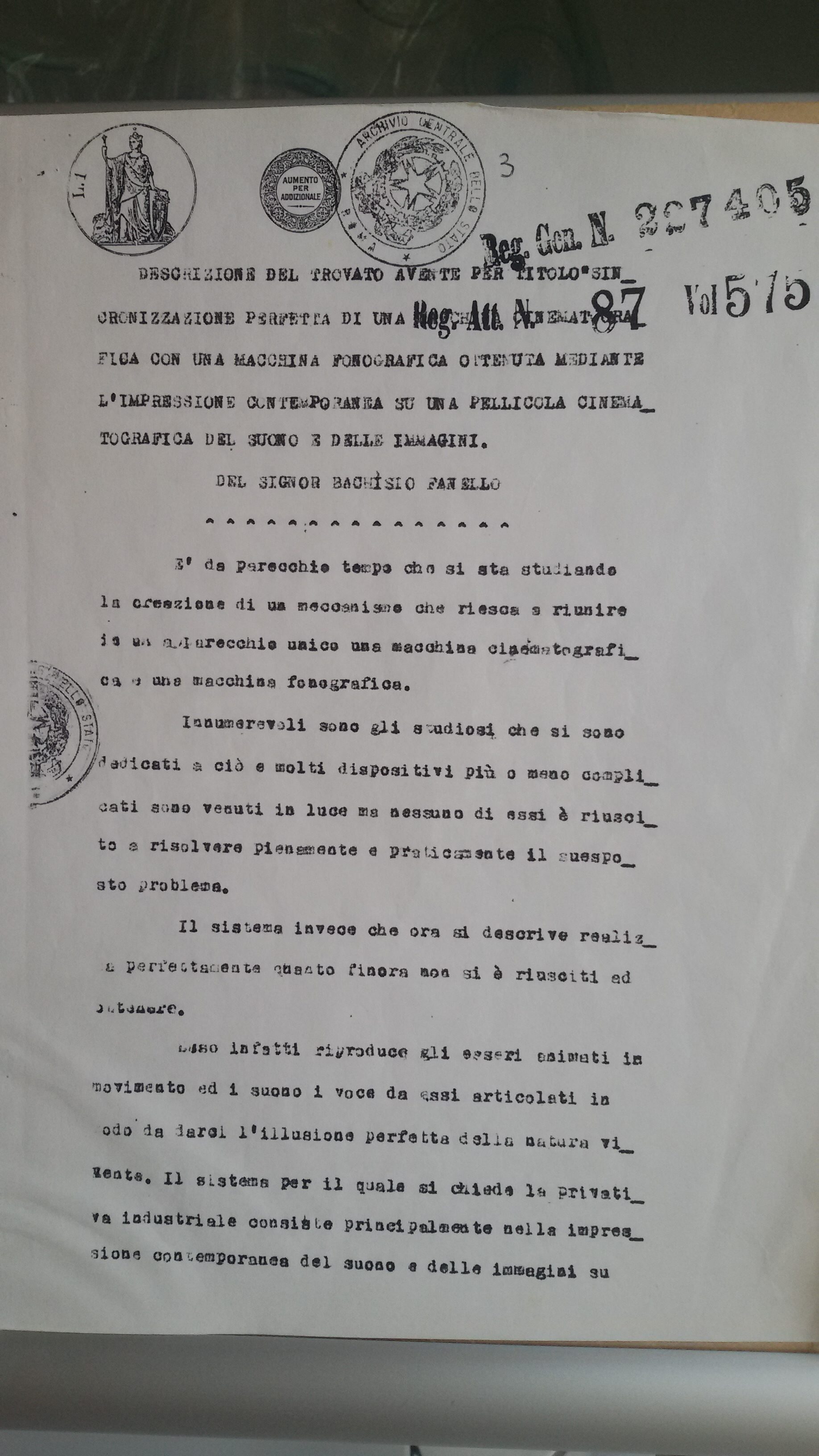 Prima pagina del brevetto con la descrizione del fuonzionamento.