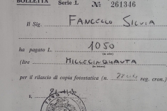Documento che attesta il rilascio delle copie autenticate dall'Archio di Stato di Roma, alla nipote Silvia Fancello.